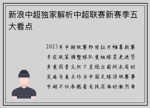 新浪中超独家解析中超联赛新赛季五大看点